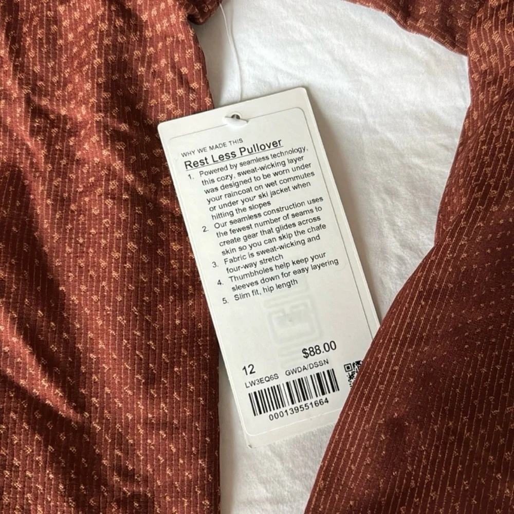NWT Lululemon Grid Warp Date Brown / Desert Sun Rest Less Pullover size 12 - Picture 3 of 6